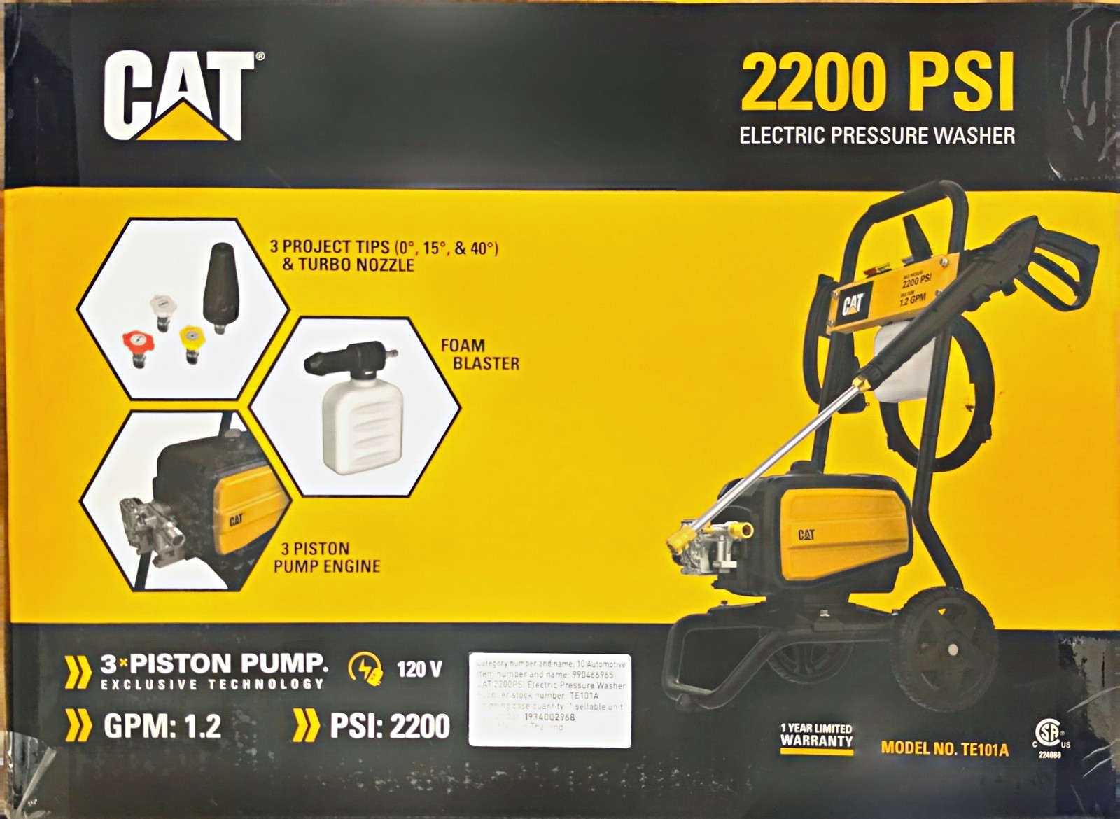 CAT 2200 PSI 1.2 GPM 120V Electric Cold Water Pressure Washer TE10A