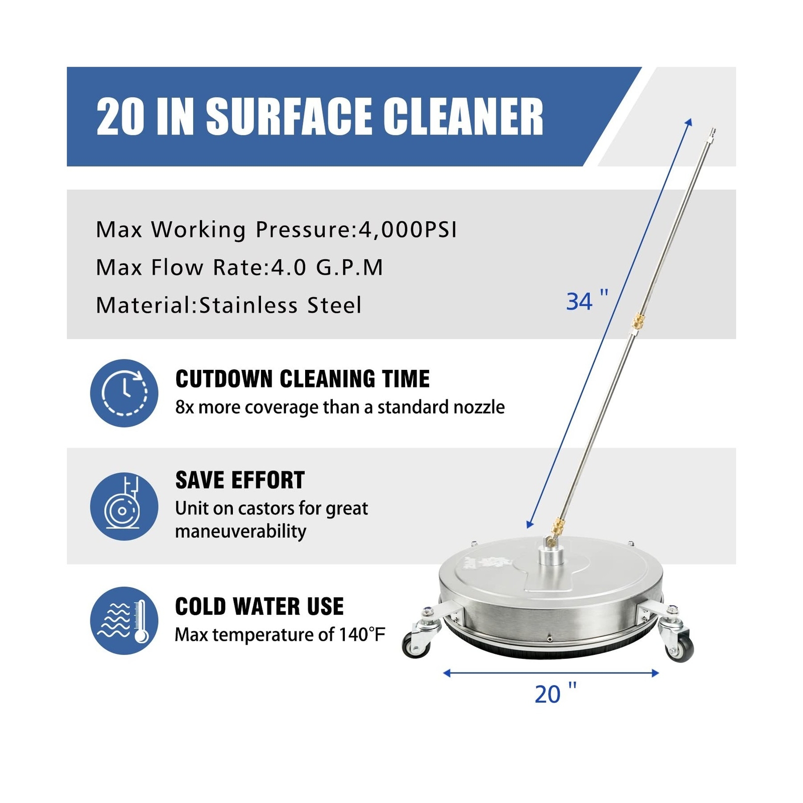 JANZ 20” Surface Cleaner and 24 FT Telescoping Wand Pro