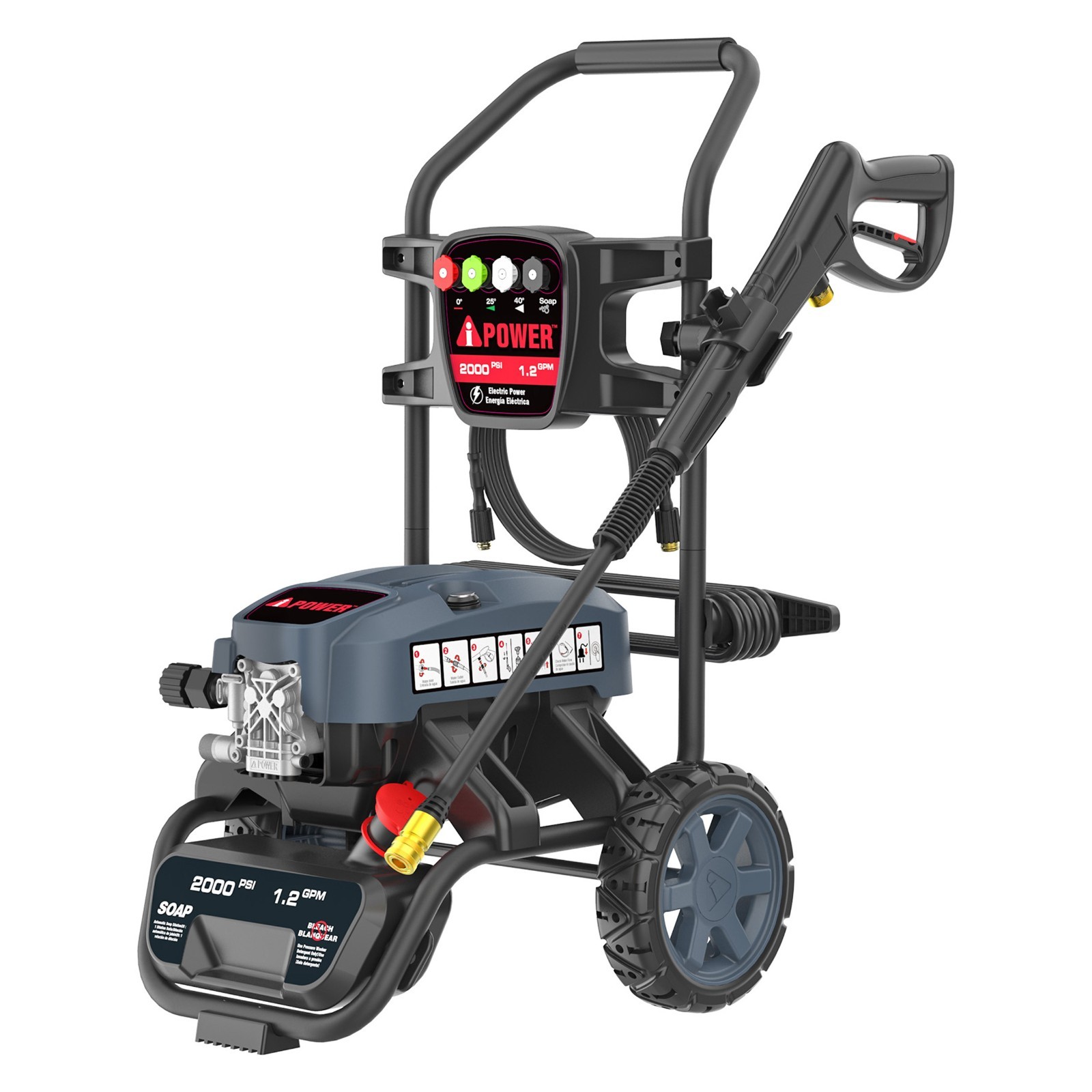 A-iPower 2000PSI 1.2GPM Electric Pressure Washer with 5 QC Nozzles Soap Tank