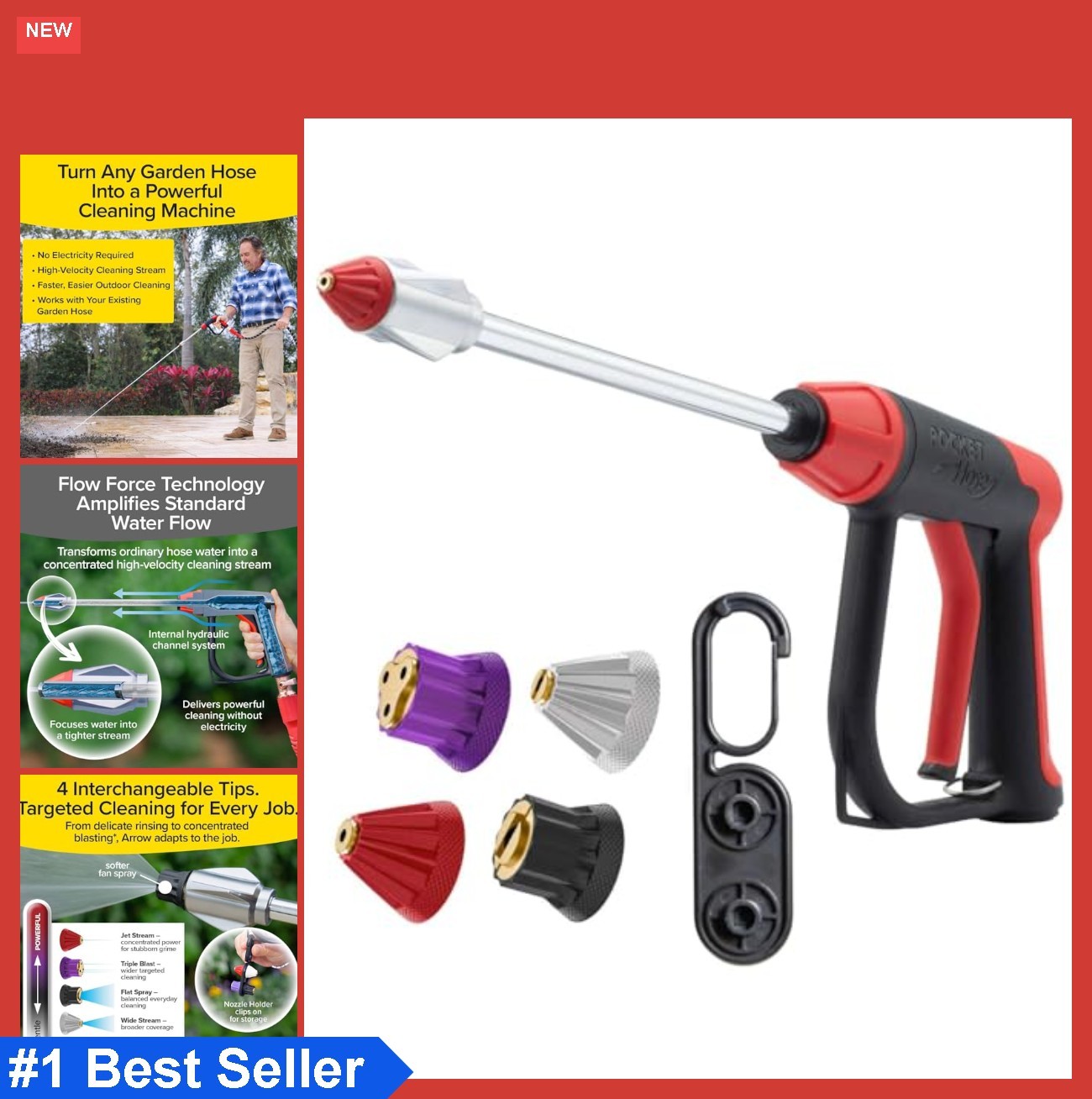 Pocket Hose Arrow, Turn Any Garden Hose Into a Powerful Washer, 4 Precision Tips