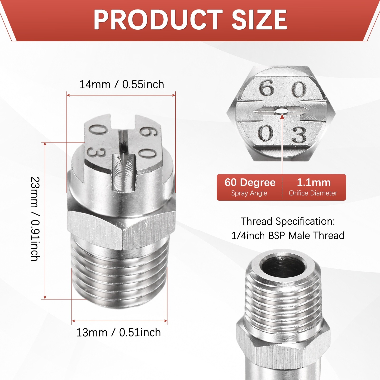 1/4″BSP 60° Flat Fan Spray Tip [3PCS] – Pressure Washer Nozzles [1.1MM]