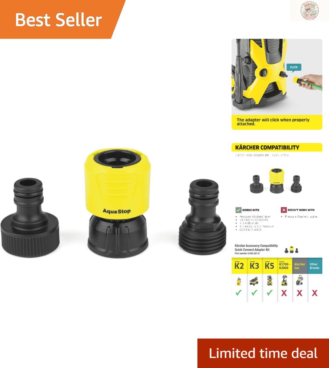 3-Piece Garden Hose Adapter Kit for Quick Connect – Pressure Washers Compatible
