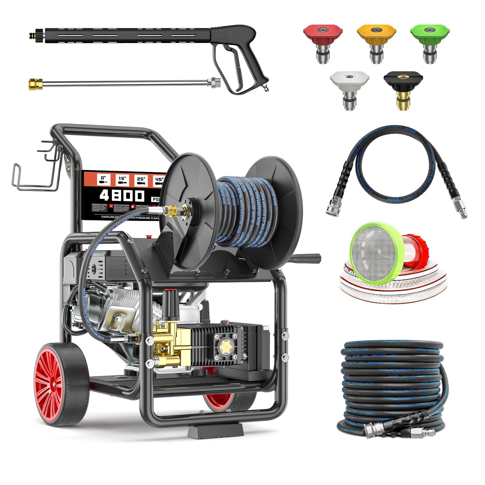 POHIR 4800 PSI Gas Pressure Washer One-Button Start 4.0 GPM 500cc 18HP 50FT Hose