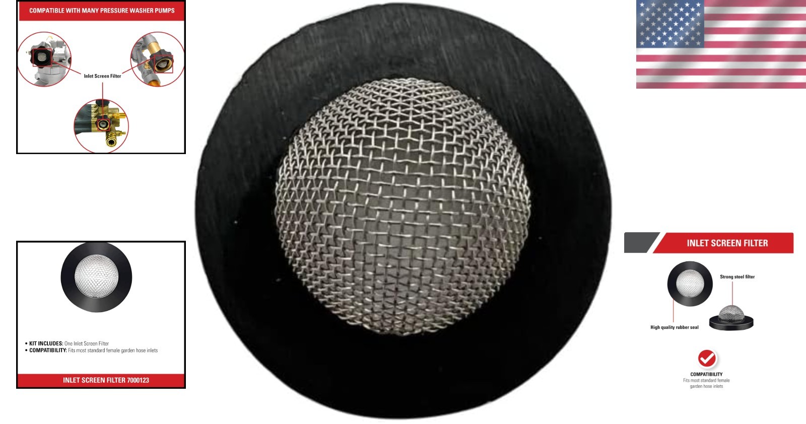 Inlet Screen Filter with Gasket for Pressure Washer Pumps – 3/4″ & 1/2″ Compa…