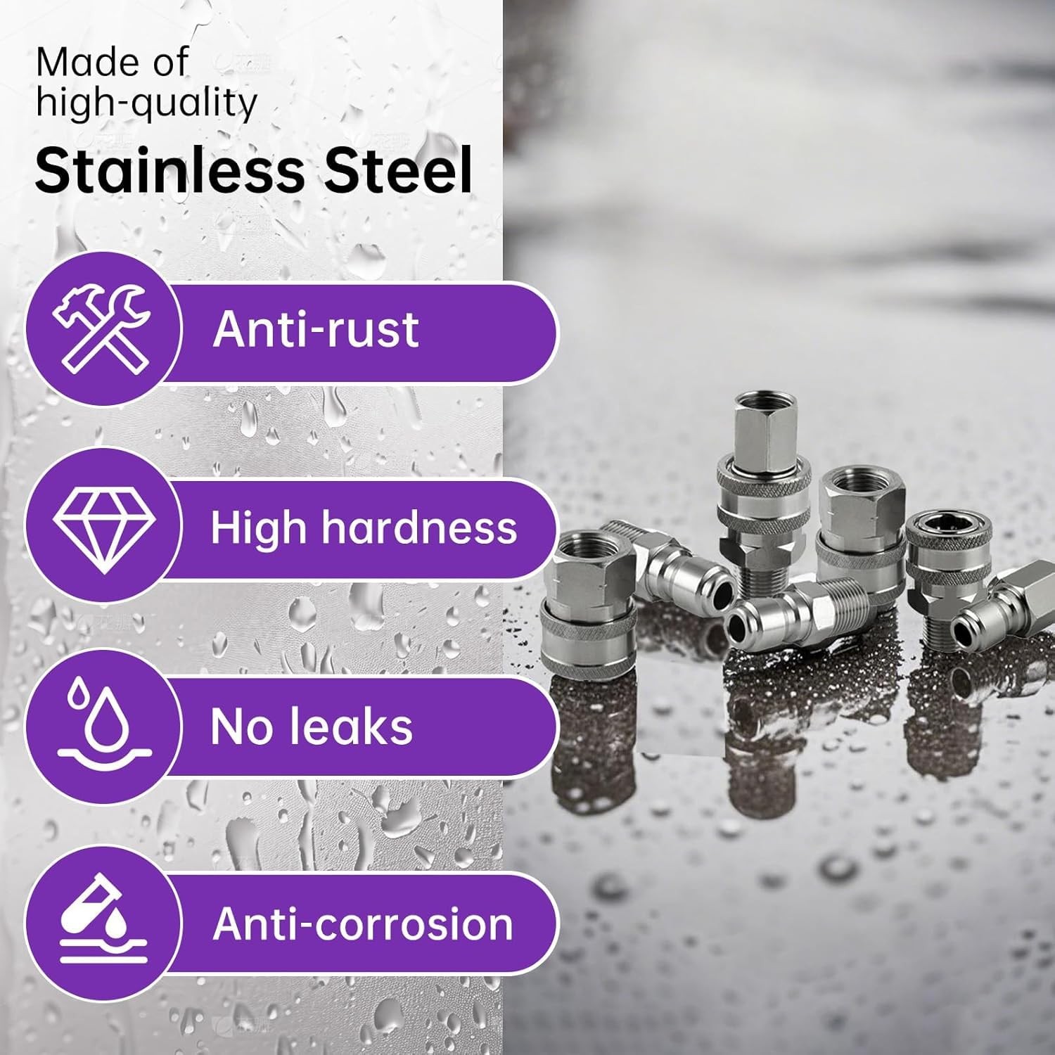 4 PCS 3/8 Quick Connect Fittings Pressure Washer Kit Stainless Steel Adapter