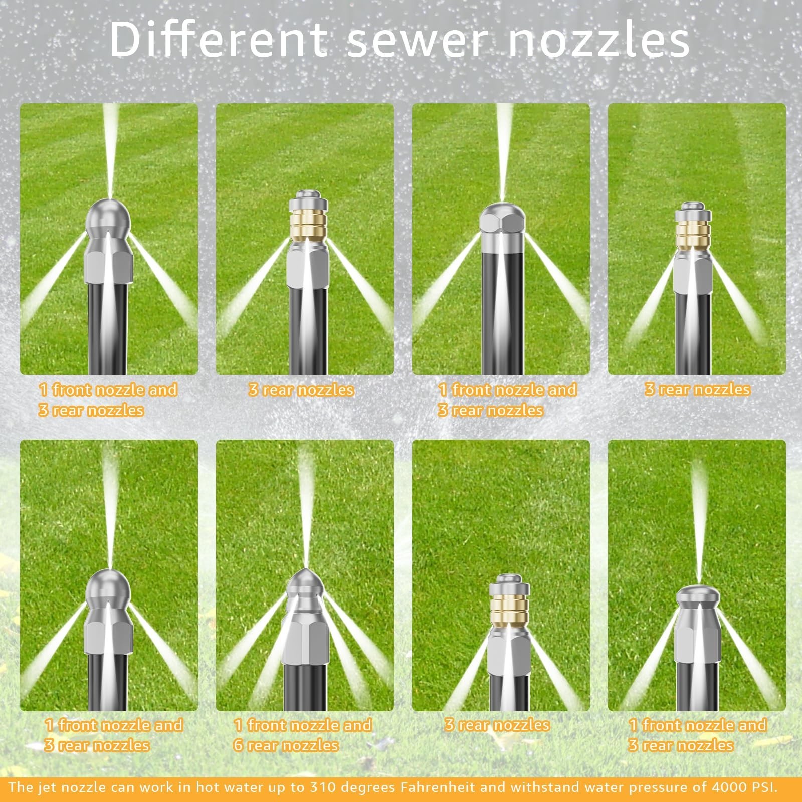 10-Pack Jetter Nozzle Kit – Rotating Drain Cleaning Tips for Pressure Washer, 50
