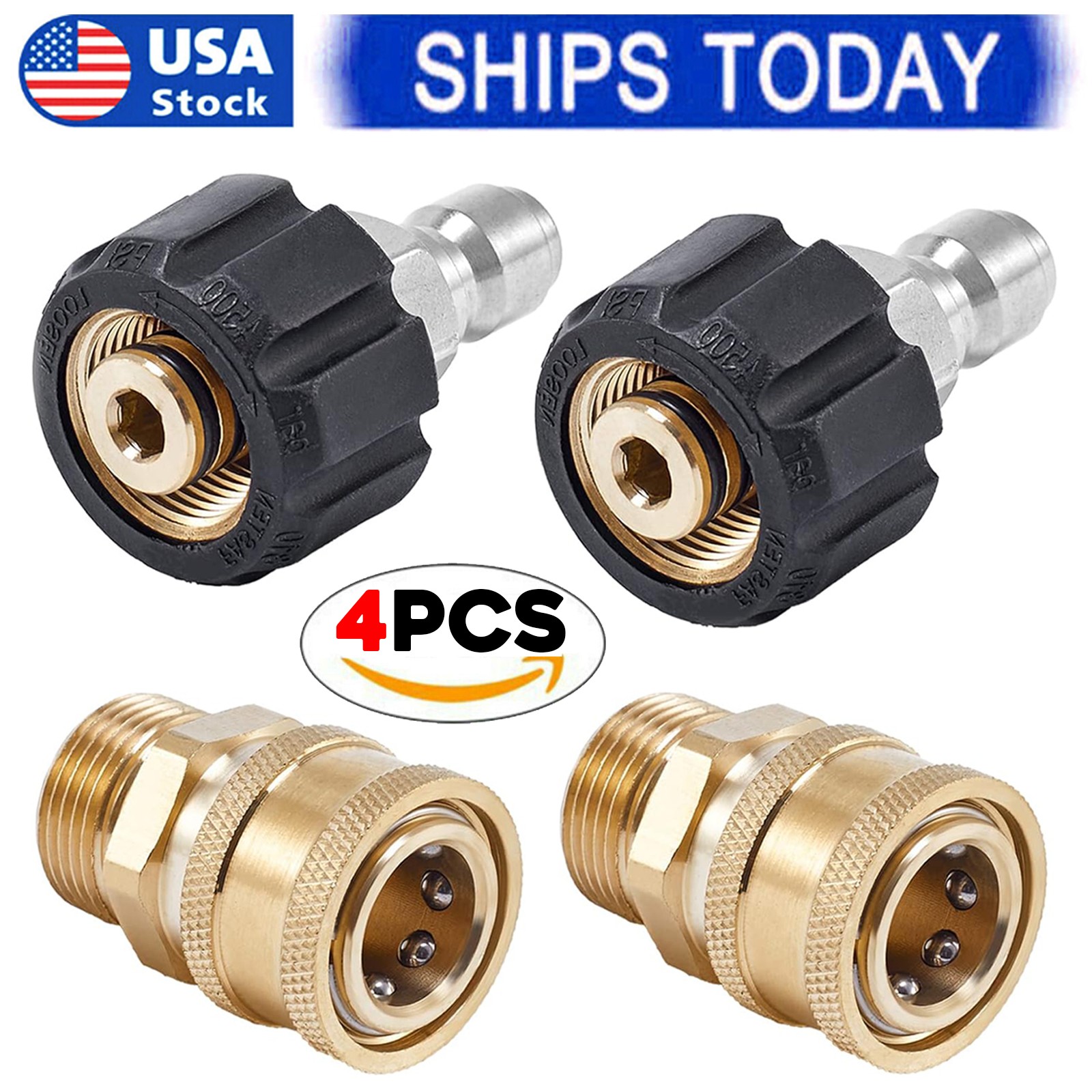 Pressure Washer Adapter Set, M22 (M22-14MM) to 3/8” Quick Connect (4 Pack)