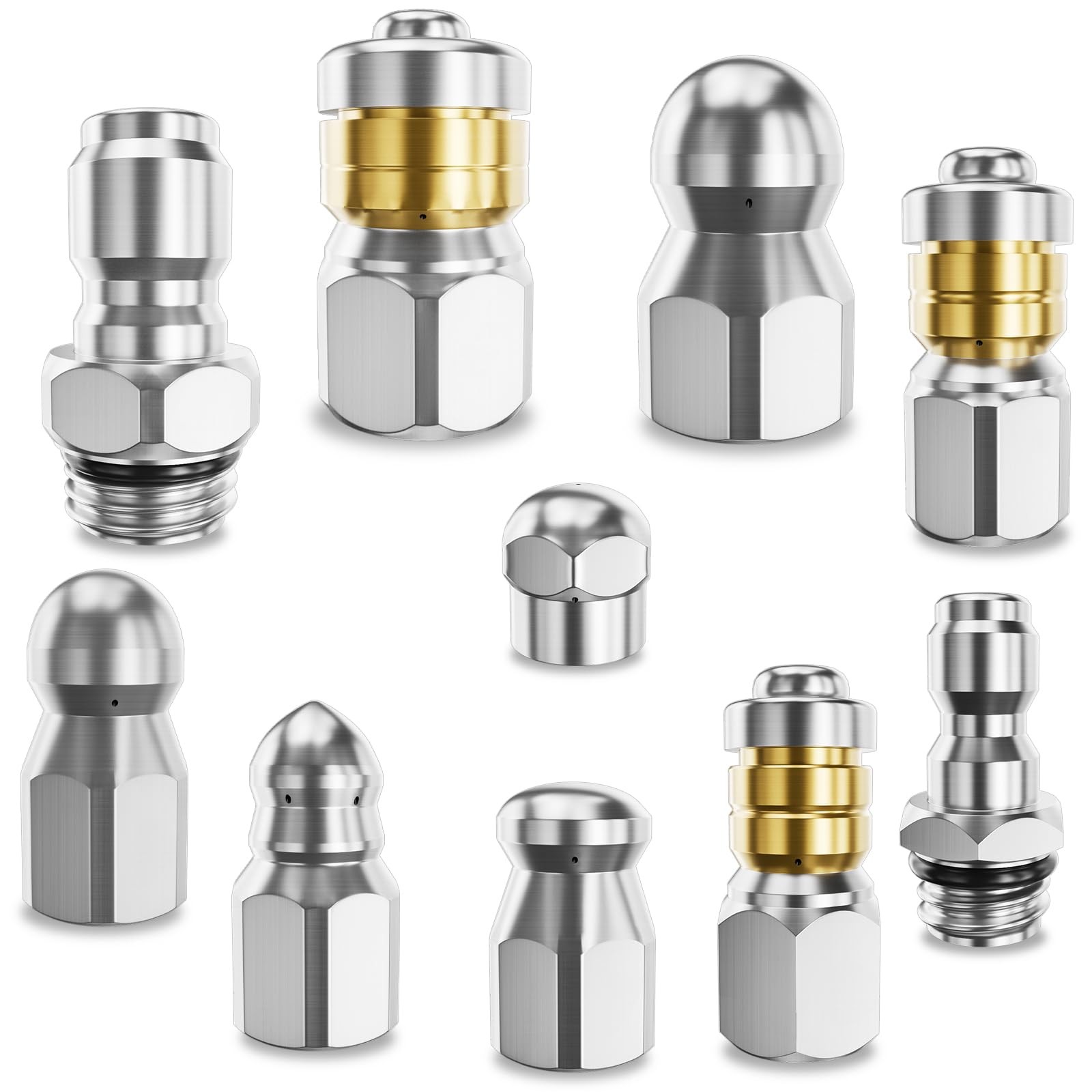 Jetter Heads Kit, Rotating Button Drain Cleaning Nozzle Tips for Pressure Was…