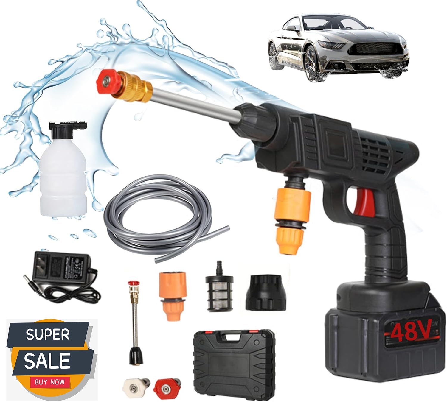 Portable Cordless Electric High Pressure Water Spray Gun Car Washer Yard Cleaner