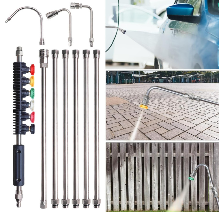 Kit Lanzas para Hidrolimpiadora 10 Piezas 4000 PSI con 6 Boquillas y Curva