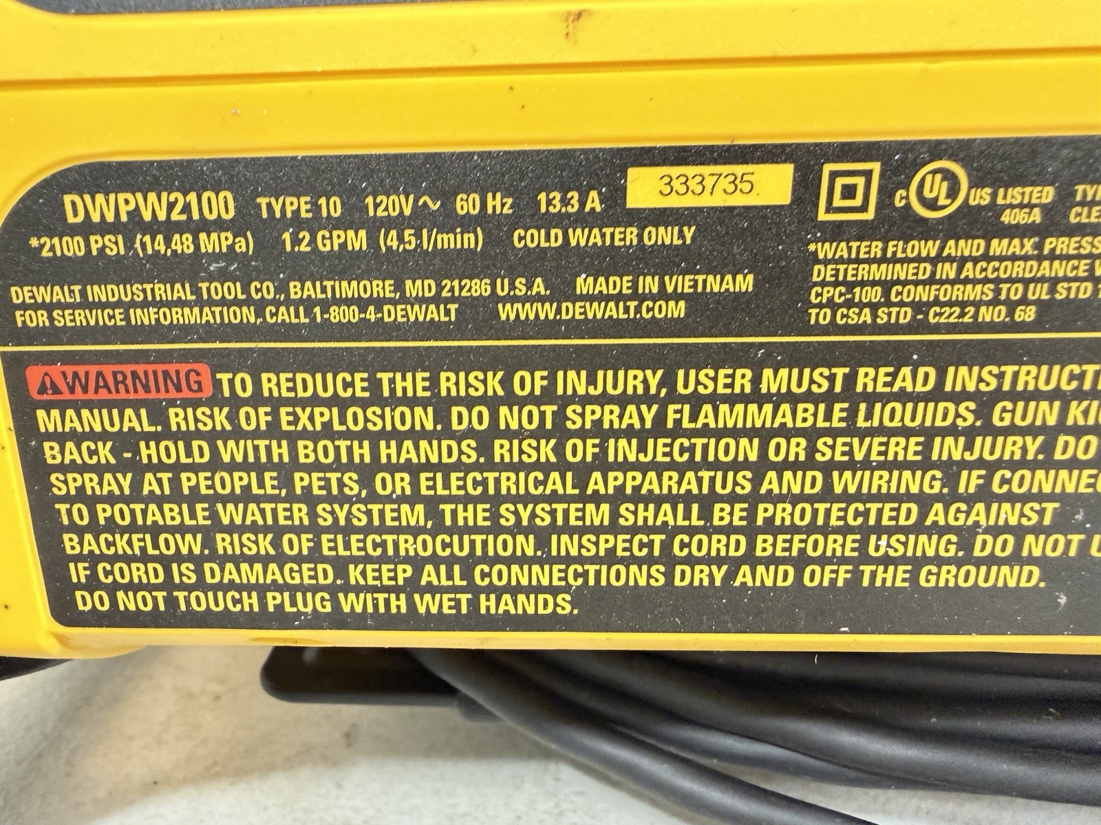 DEWALT 2100 PSI 1.2 GPM 13 Amp Cold Water Electric Pressure Washer DWPW2100