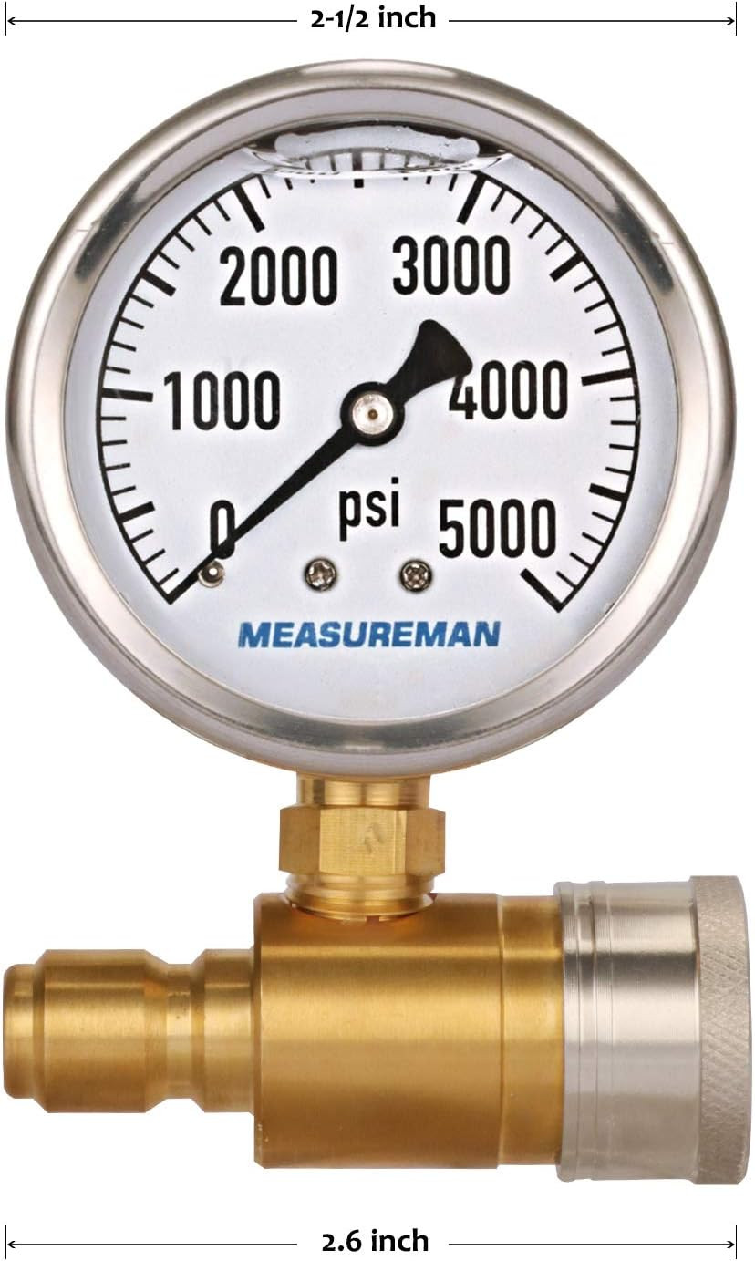 2-1/2″ Pressure Washer Pressure Gauge Kit 3/8 Inch Quick Connect 0-5000 PSI Glyc