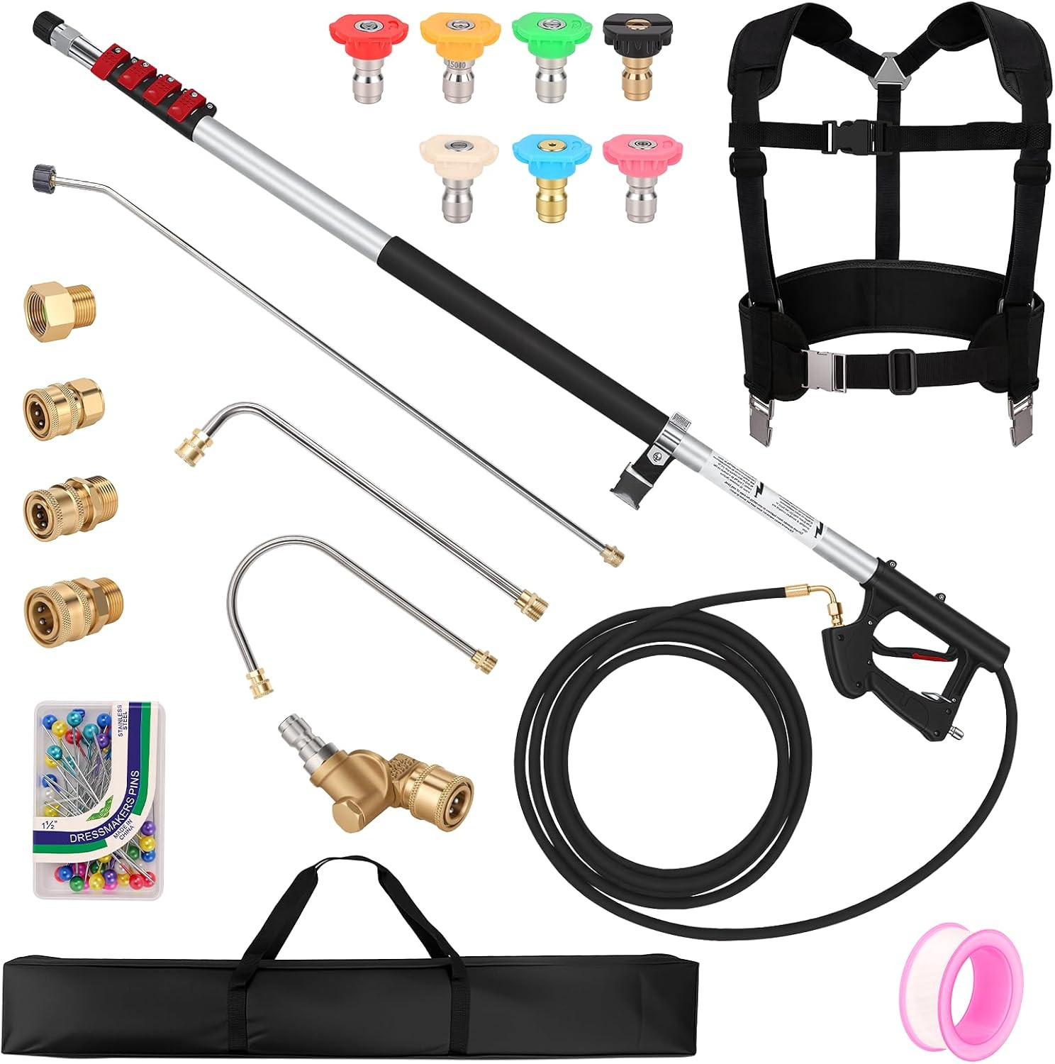 24 FT Telescoping Pressure Washer Wand, Gutter Cleaning Tool | Pivoting Coupling