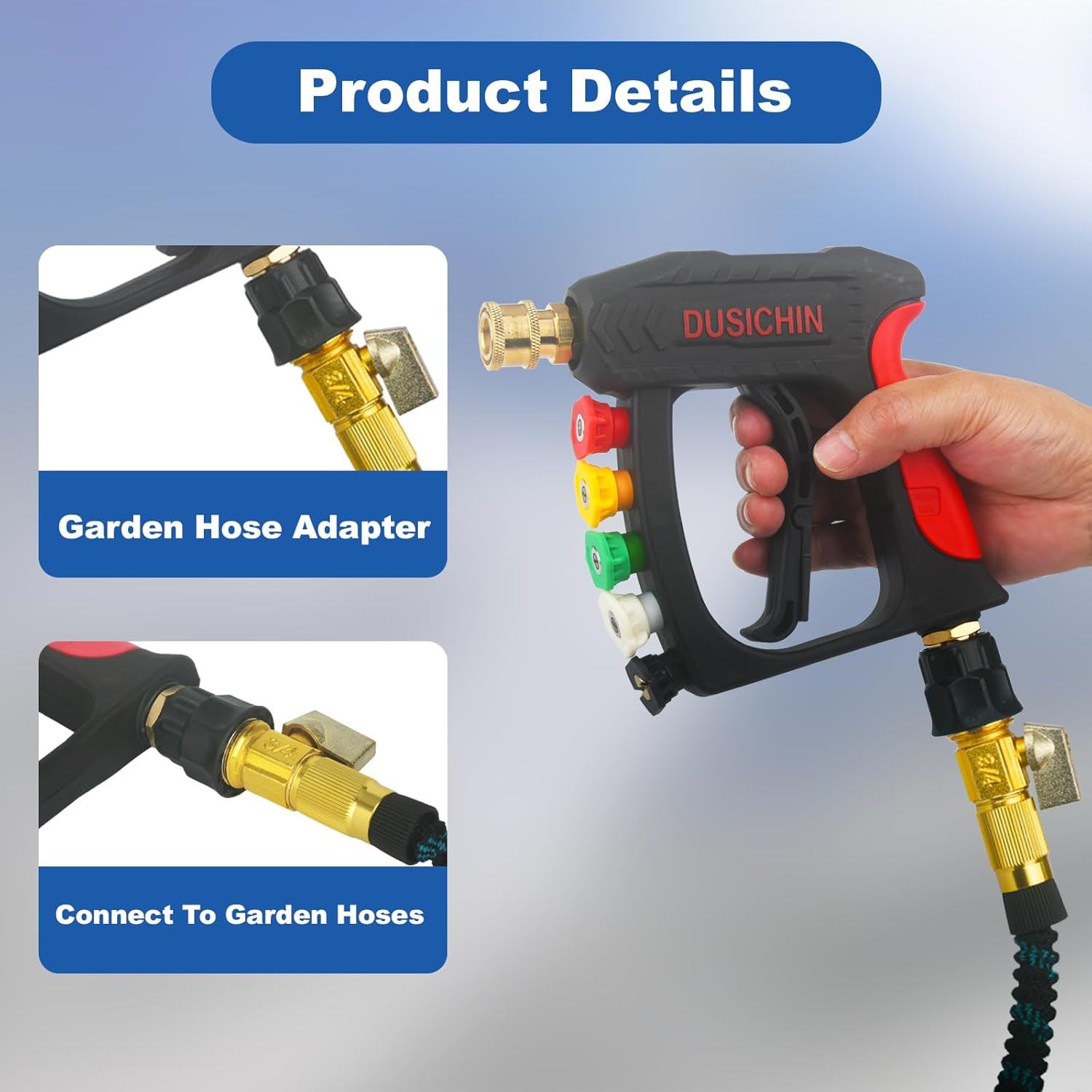 Garden Hose Adapter Pressure Washer Gun to Water Hose Fitting, Garden Hose 3/4 G