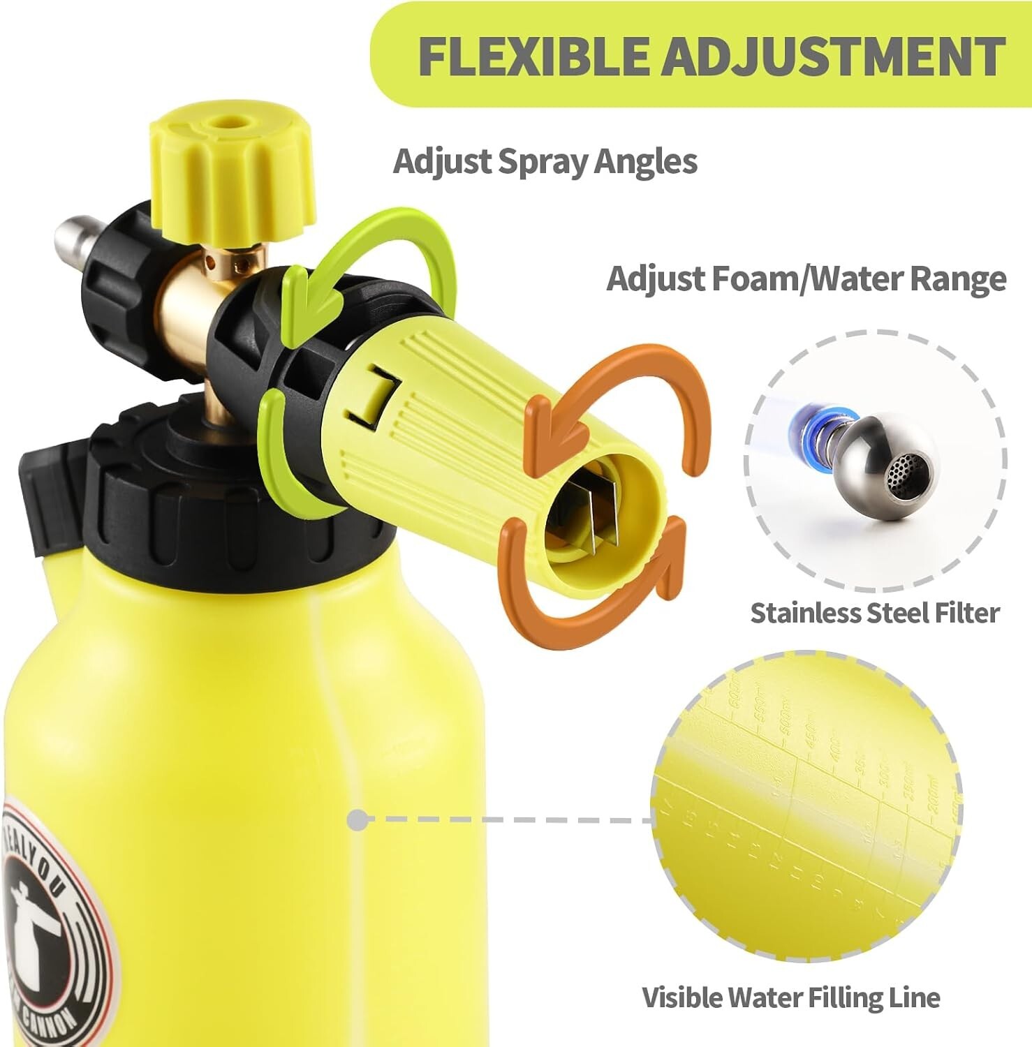 Foam Cannon up to 4500 PSI, Pressure Washer Foam Cannon w/ 1/4” Quick Connector