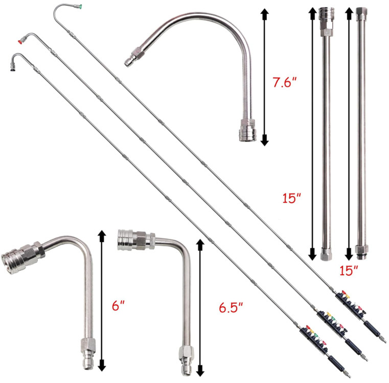 10 Extensiones Hidrolavadora 1/4″ 4000PSI + 6 Boquillas y Limpiador Canaletas