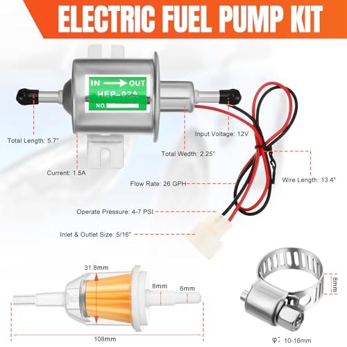 2 Pcs Electric Fuel Pump Kit 12v Universal Low Pressure 4-7 Psi Gas Silvery