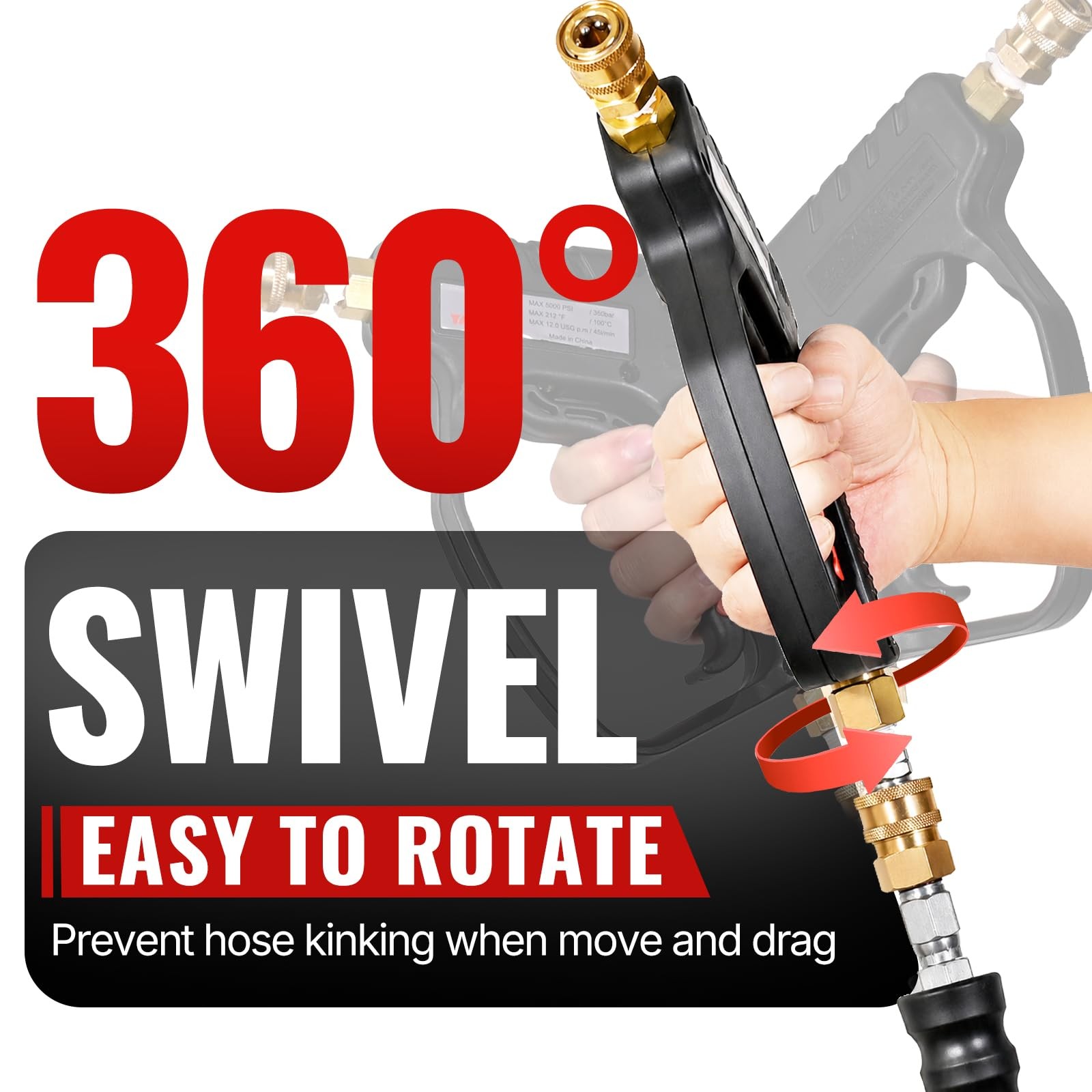 Short Pressure Washer Gun with Swivel, 5000 PSI Power Washer Wand Stubby Trig…