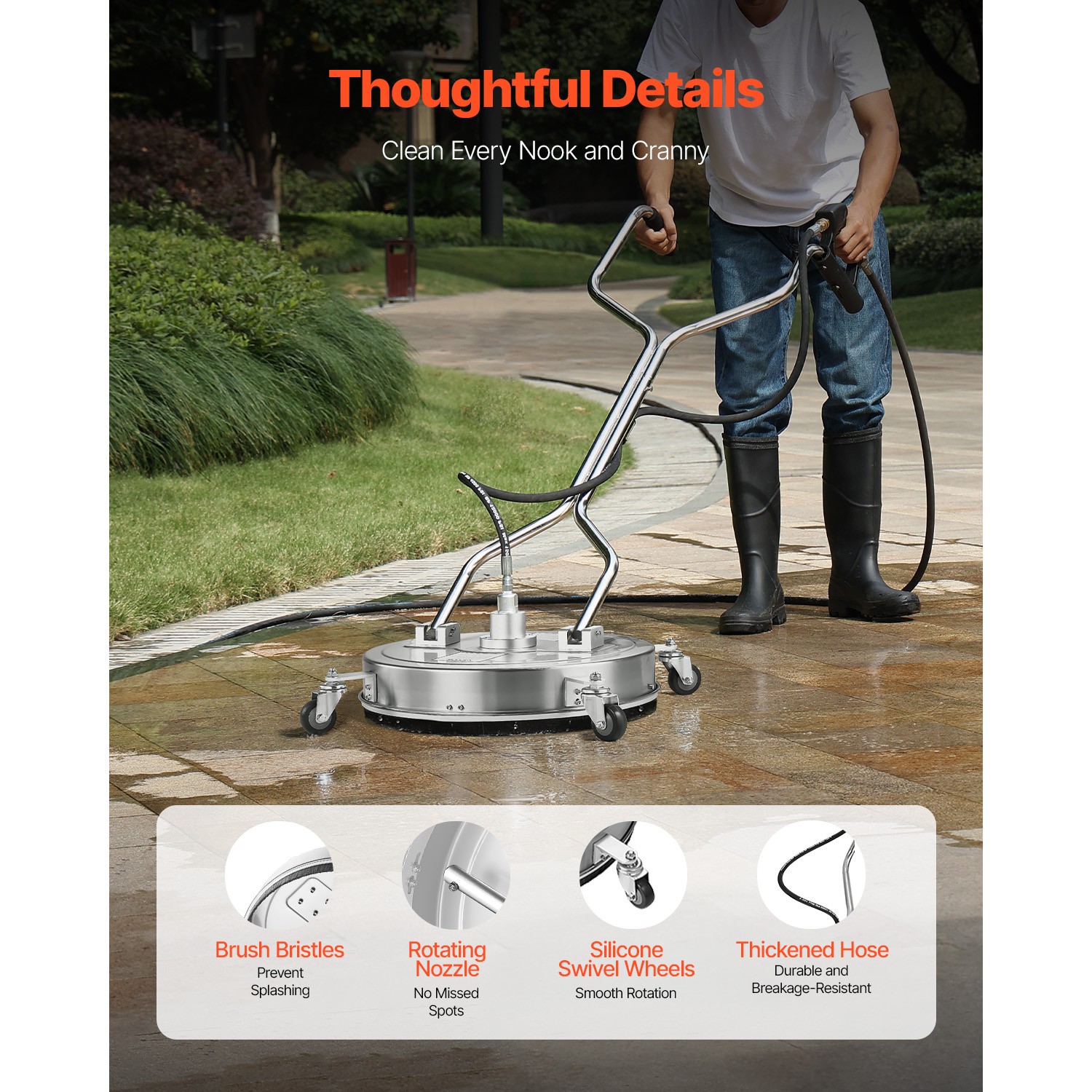 Uimoso 21″ Pressure Washer Surface Cleaner 4 Wheels Dual Handle 4500 Max PSI