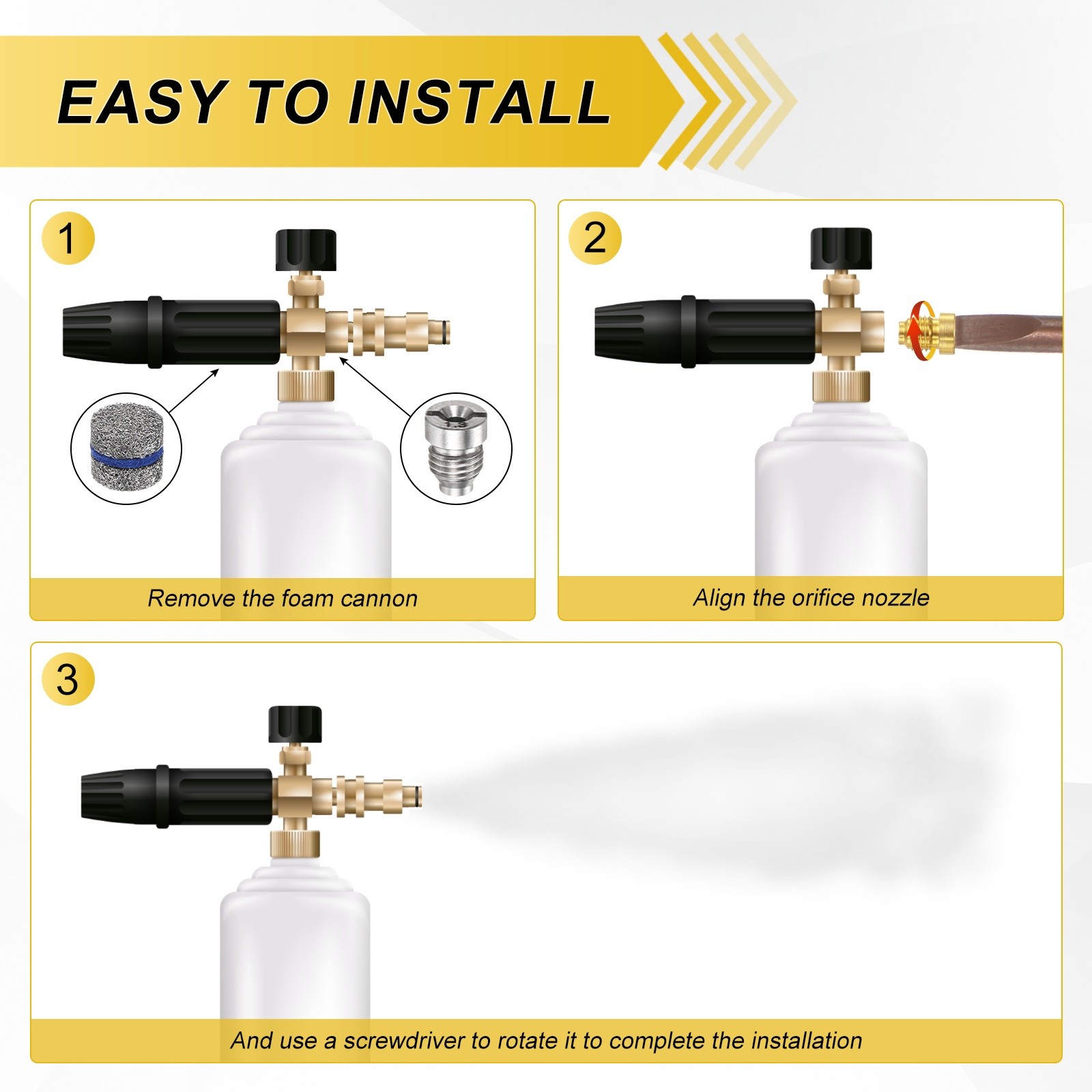 1-Set 1.3mm Orifice Foam Cannon Nozzle and 3 Layer Foam Maker Meshes