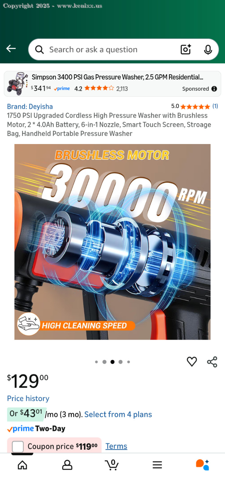 Cordless High Pressure Washer with Brushless Motor 2 * 4.0Ah Battery 6-in-1 Nozz