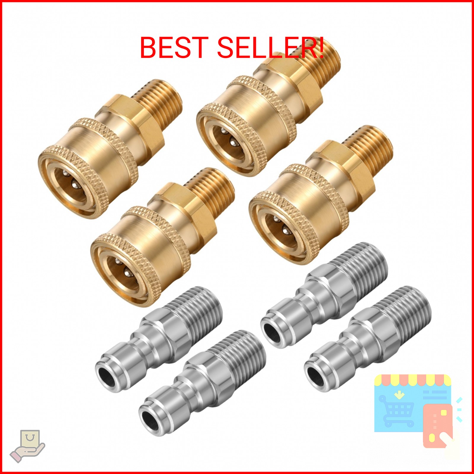 Shimeyao 4 Sets NPT 1/4 Inch Pressure Washer Coupler Quick Connect Plug Male Fem