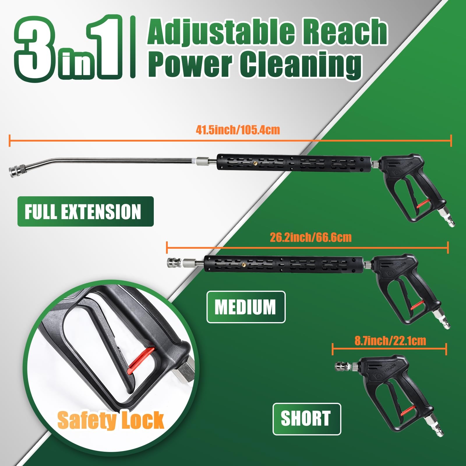 Pressure Washer Gun Wand with Swivel, Durable 304 Stainless Steel Extension L…