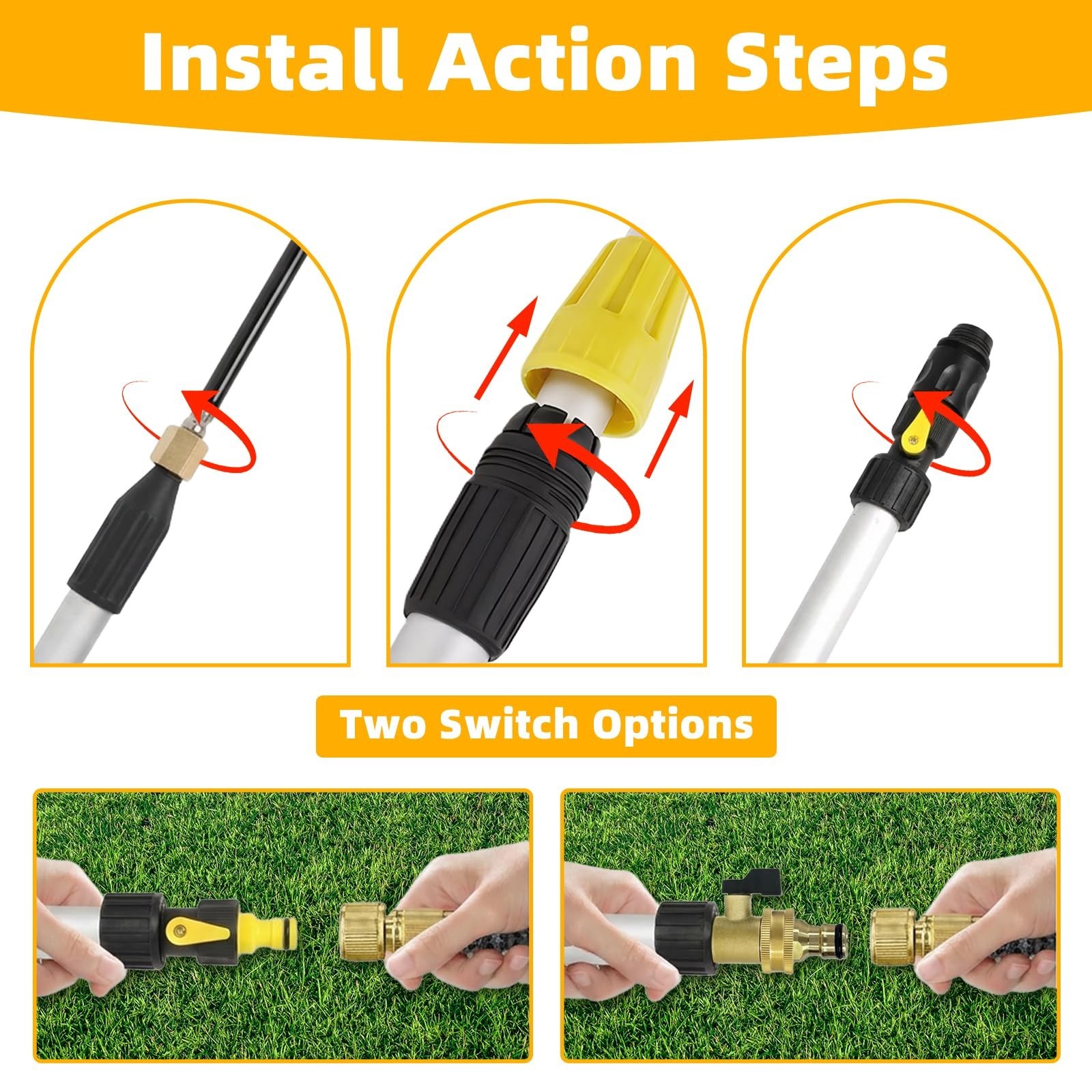 20FT Gutter Cleaning Tool with 360° Rotating Wand & Brass Shut-Off Valve – Safe