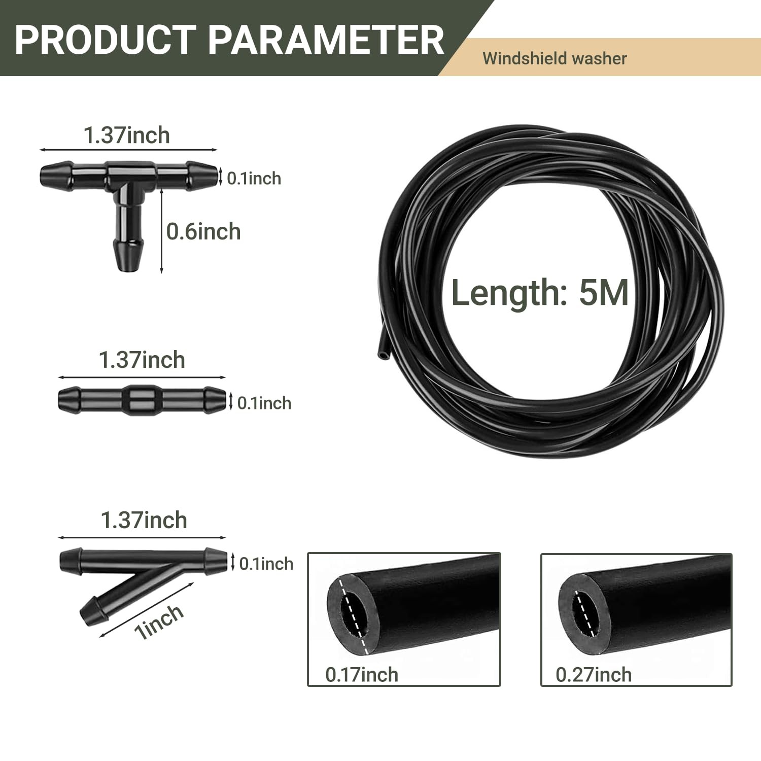 YYTQP 30 PCS Car Windshield Washer Hose Kit, 5M 1 Set #030, Black