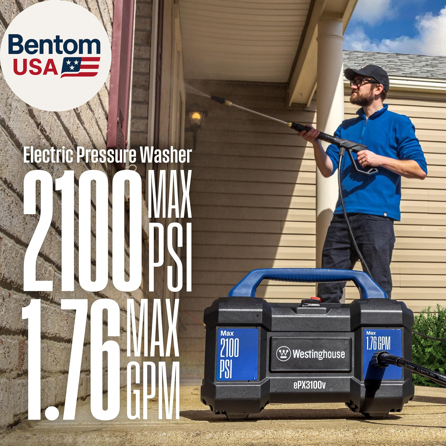 Westinghouse Epx3100V Electric Pressure Washer, 2100 Max PSI 1.76 Max GPM, Built
