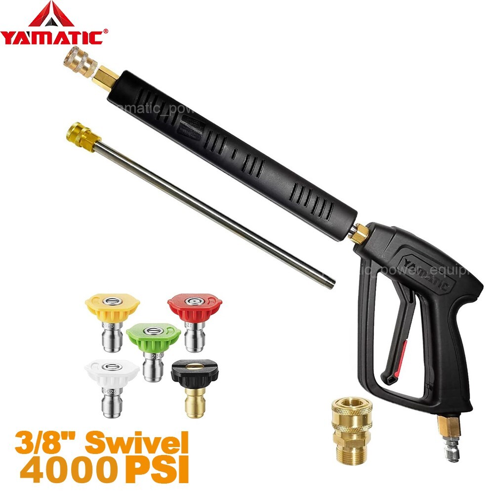 YAMATIC Pressure Washer Gun w/ Extension Wands 360° Swivel 22-14mm 3/8″ 4000 psi