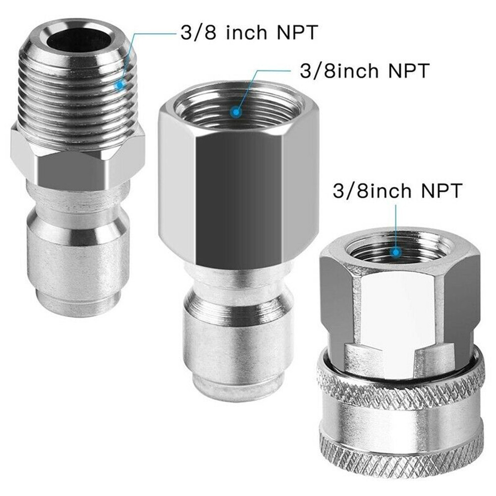 1 Set Stainless Steel 3/8 inch Quick Disconnect NPT Pressure Washer Adapters New