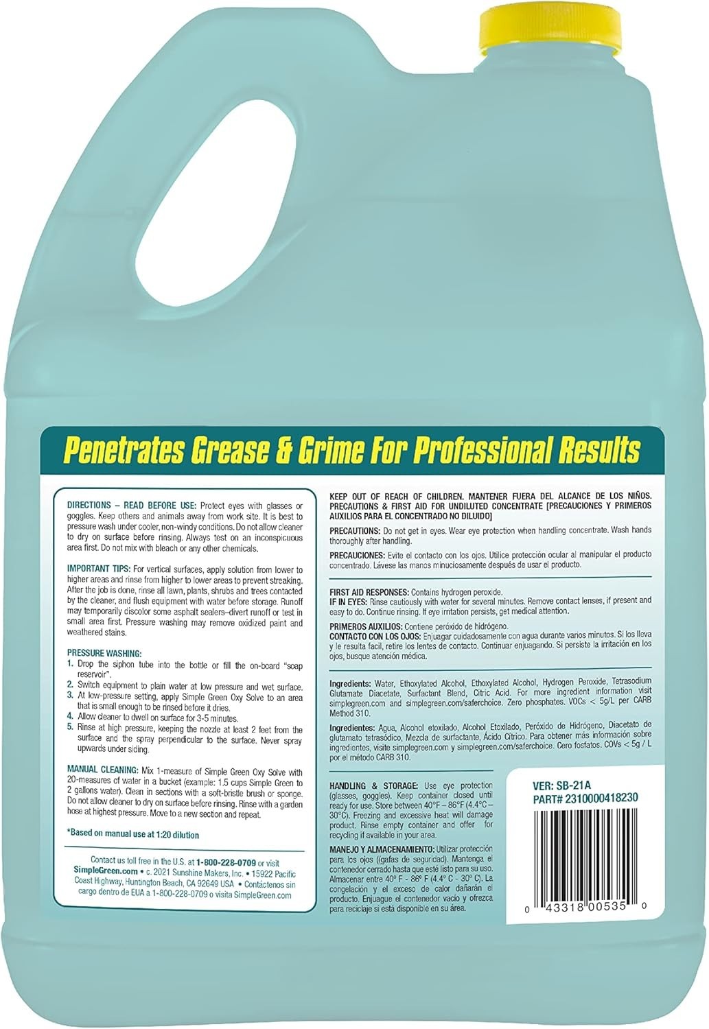 Eco-Friendly Oxy Solve Pressure Washer Cleaner – 1 Gal, Removes Tough Stains