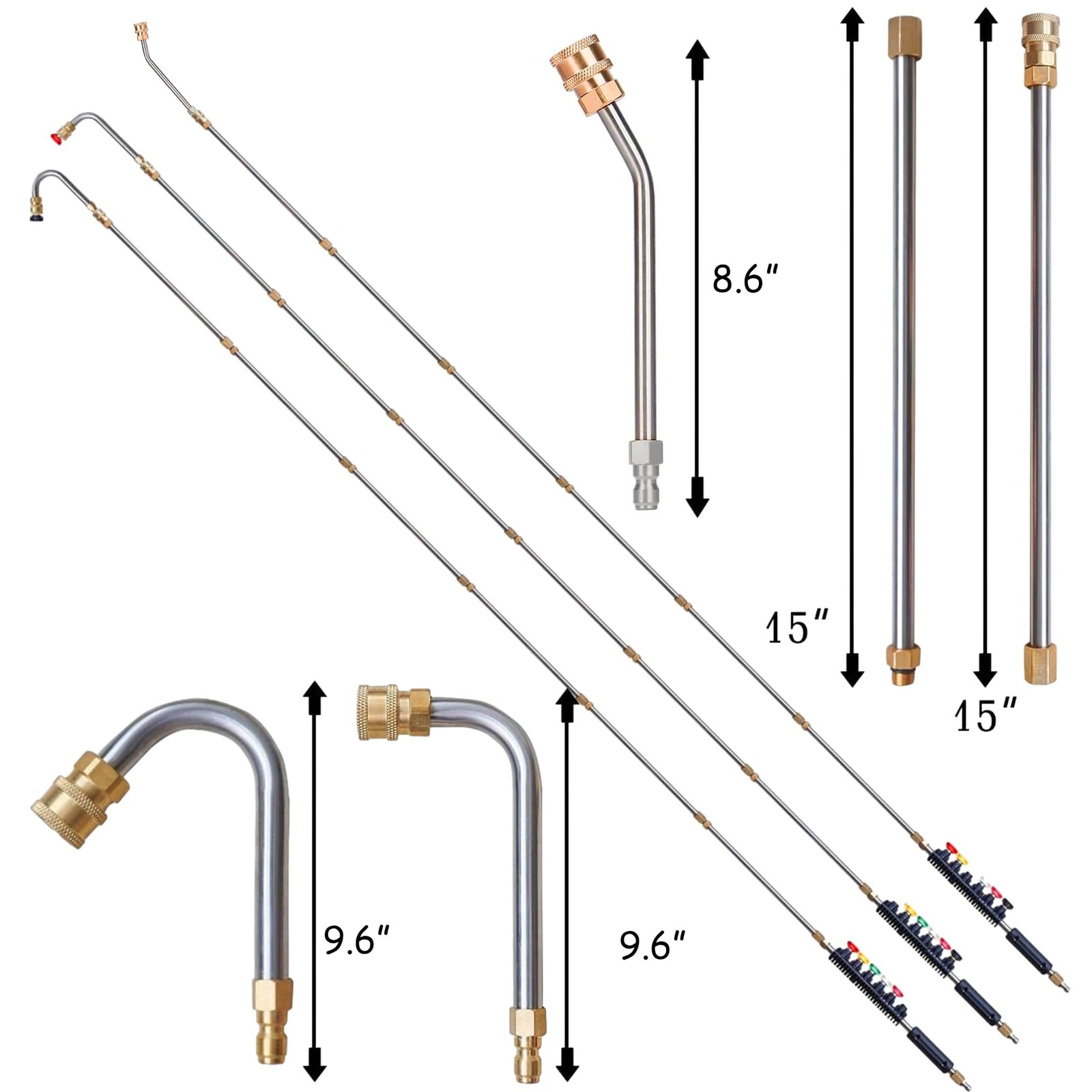 9 Pack Pressure Washer Extension Wand 6 Nozzles, 3 Curved Rods, 1/4 QC,4000 PSI