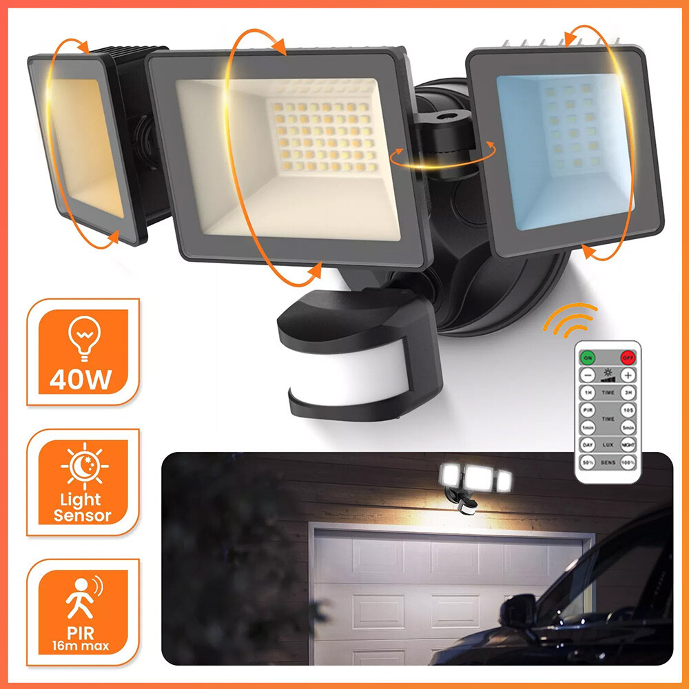 4000lm LED Security Wall Light 40W Dusk to Down Motion Sensor Flood Lamp IP66