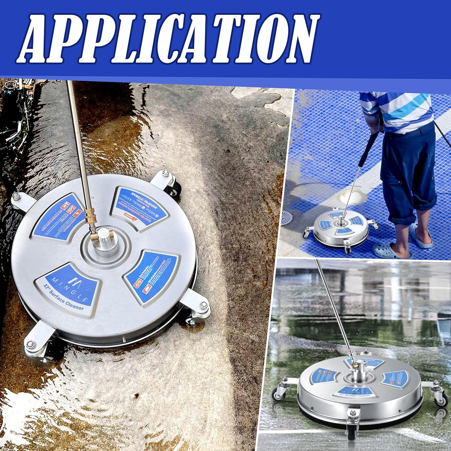 17” Pressure Washer Surface Cleaner, Driveway Pressure Washer Attachments with