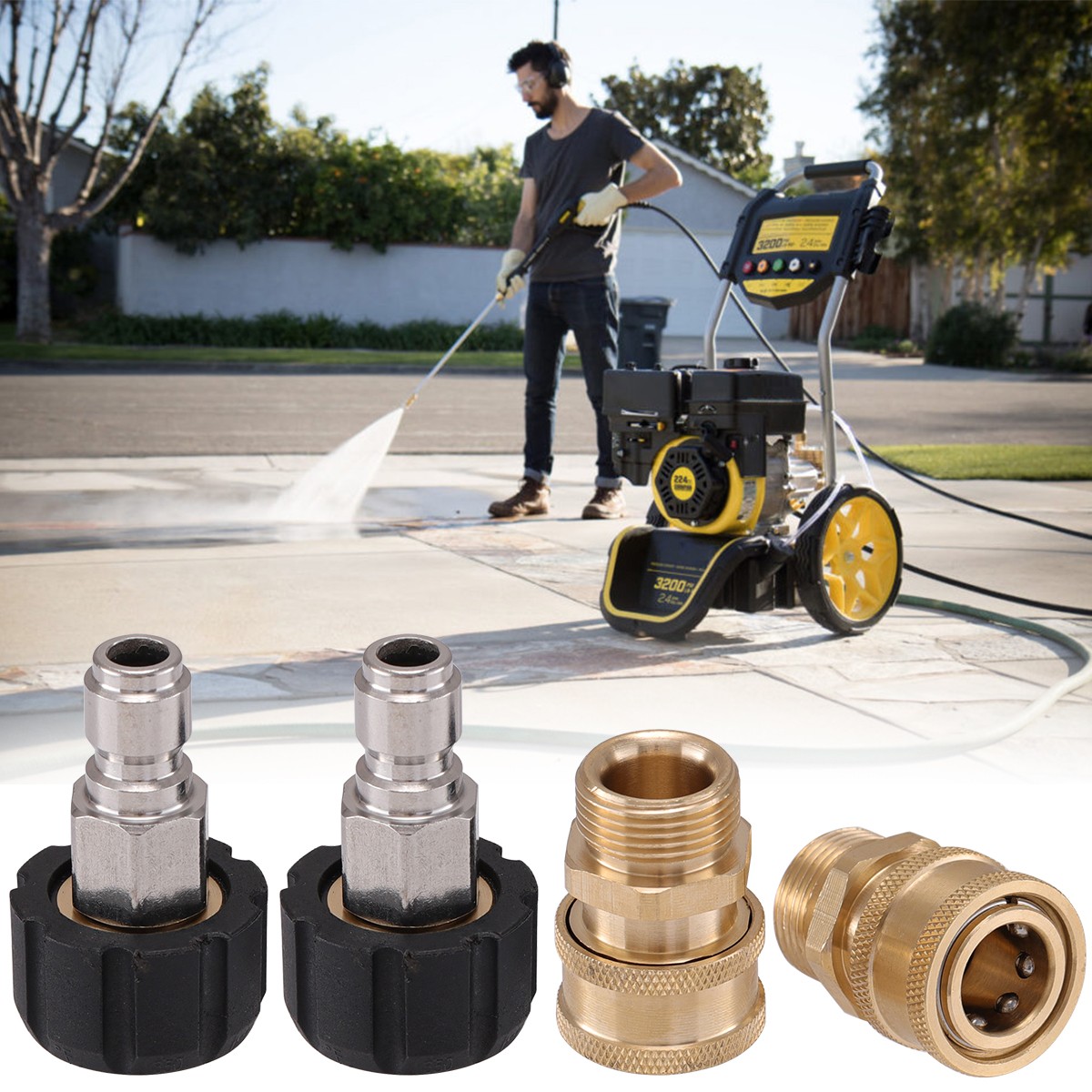 4PCS Pressure Washer Adapter Set Quick Disconnect M22 Swivel to 3/8” Connect