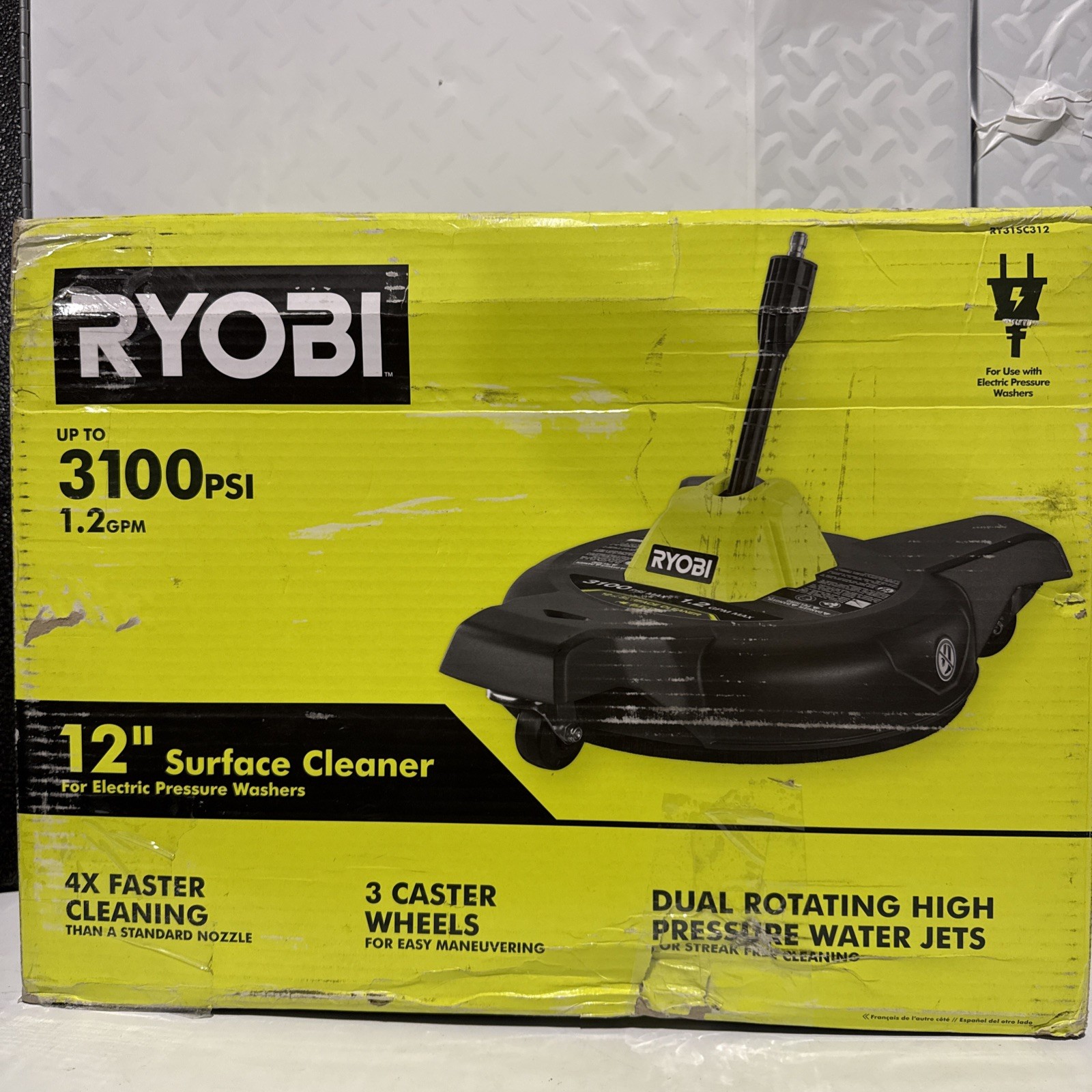 12 in. 3100 PSI Electric Pressure Washer Surface Cleaner with Caster Wheels