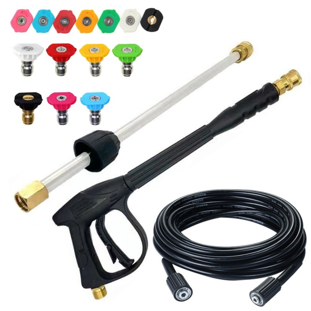 High Pressure Car Power Washer Gun Spray Wand Lance 7 Nozzles and 33ft Hose Kit