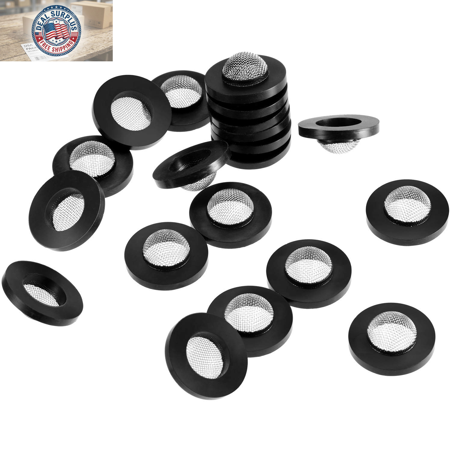 20 Pcs Hose Washer with Screen Filter Washers Stainless Steel & Black Rubber Fil