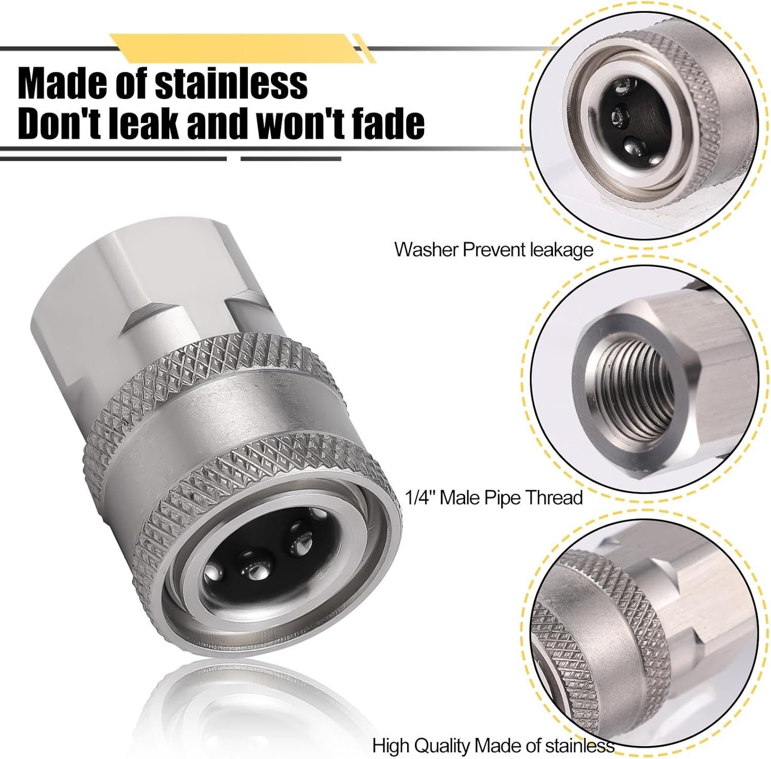 4Pcs Pressure Washer Coupler, NPT 1/4 Inch Stainless Steel Quick Connect Fitting