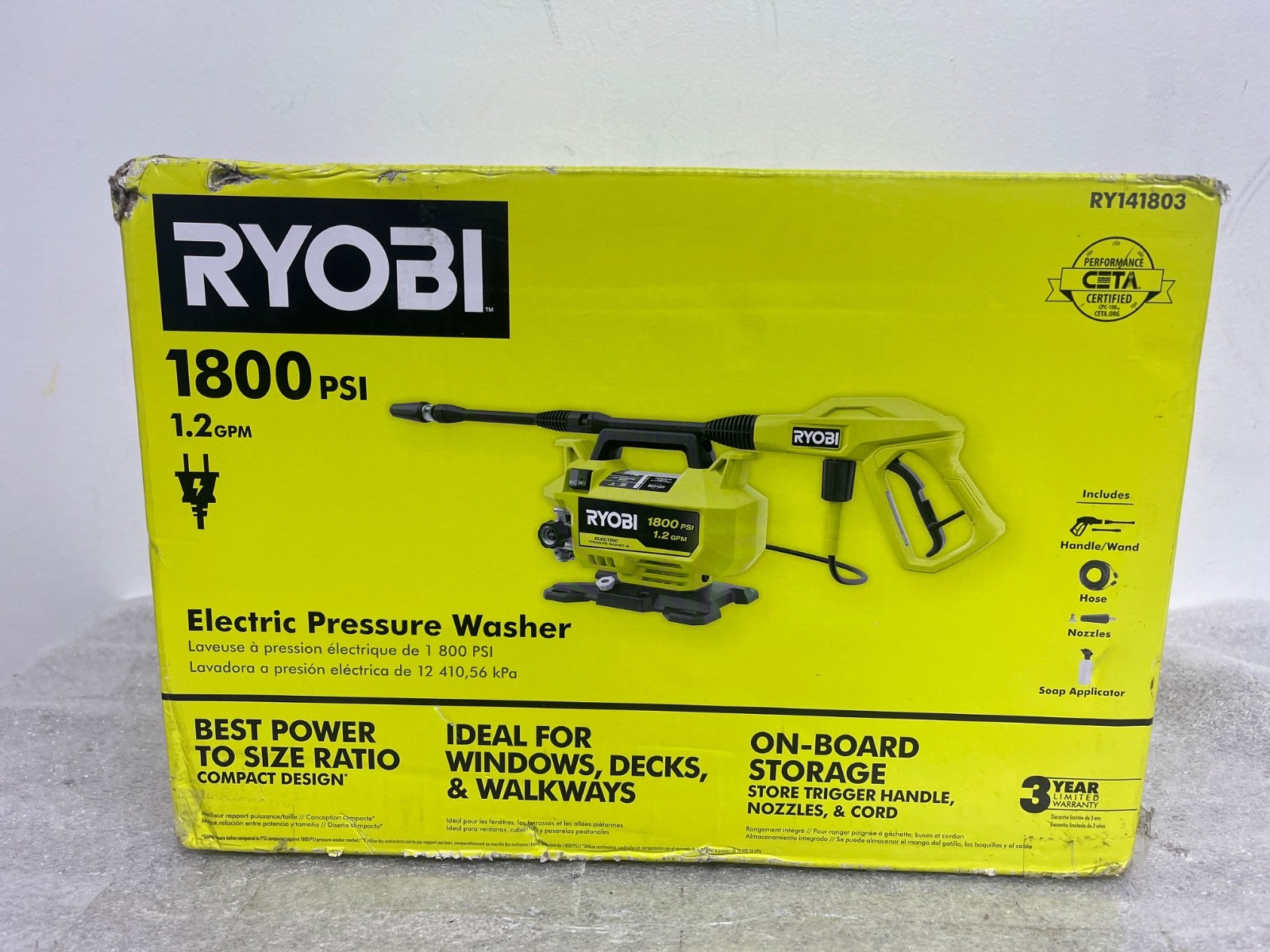 RYOBI 1800 PSI 1.2 GPM Cold Water Corded Electric Pressure Washer RY141803