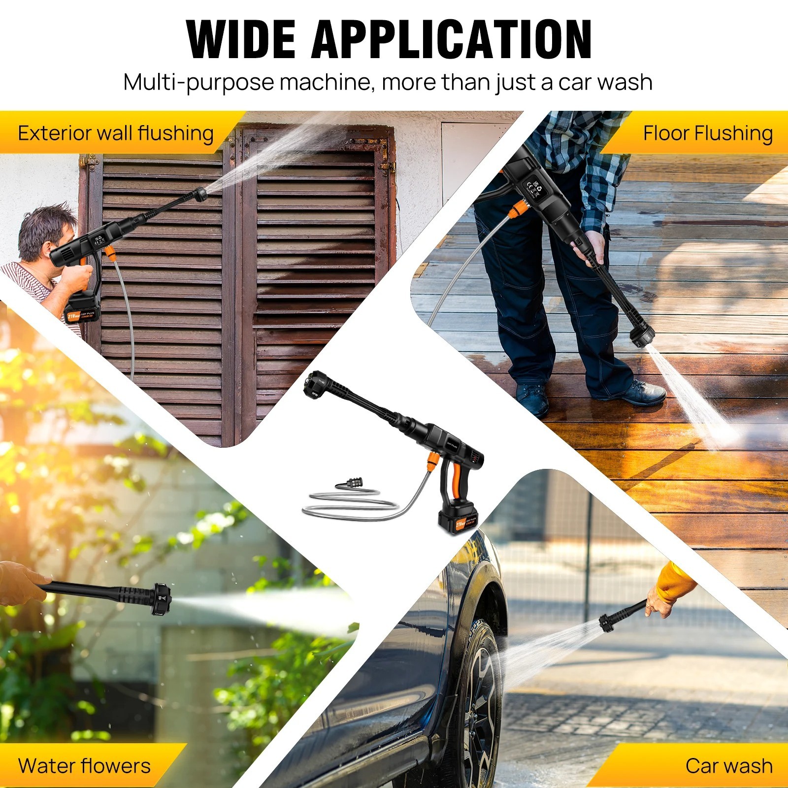 6 IN 1 Brushless 21V Electric High Pressure Washer Cordless Efficient Car Gard T