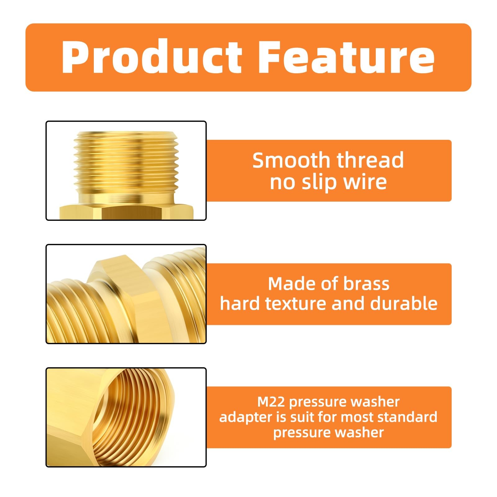 4 PCS Brass M22 Pressure Washer Fitting 14mm Male Female Hose Connector
