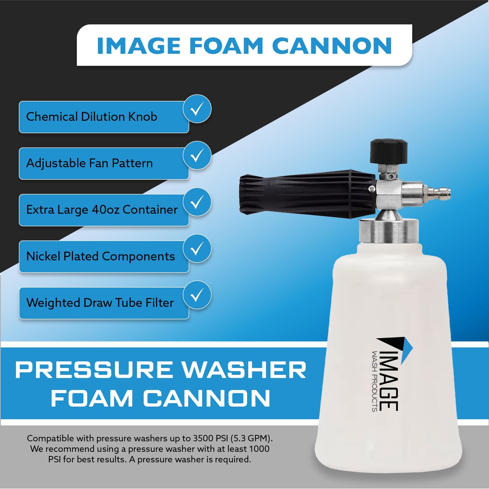 Snow Foam Cannon for Pressure Washers – Wide Base – 40oz Canister – Detailer’…