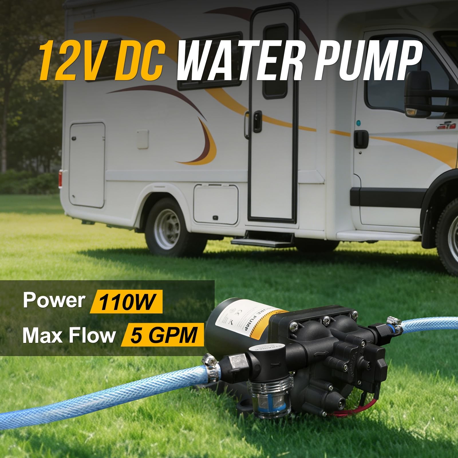 Gidrox 12V RV Water Pump, 5.0 GPM 55 PSI Diaphragm Pump, 12Volt Quiet Fresh W…