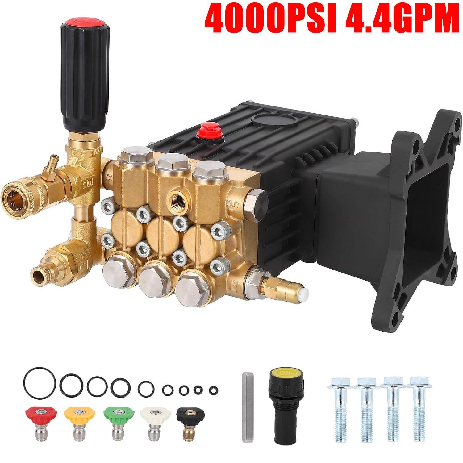 4000PSI Pressure Washer Pump 1″ Shaft Horizontal 4.4GPM Power Water Pump
