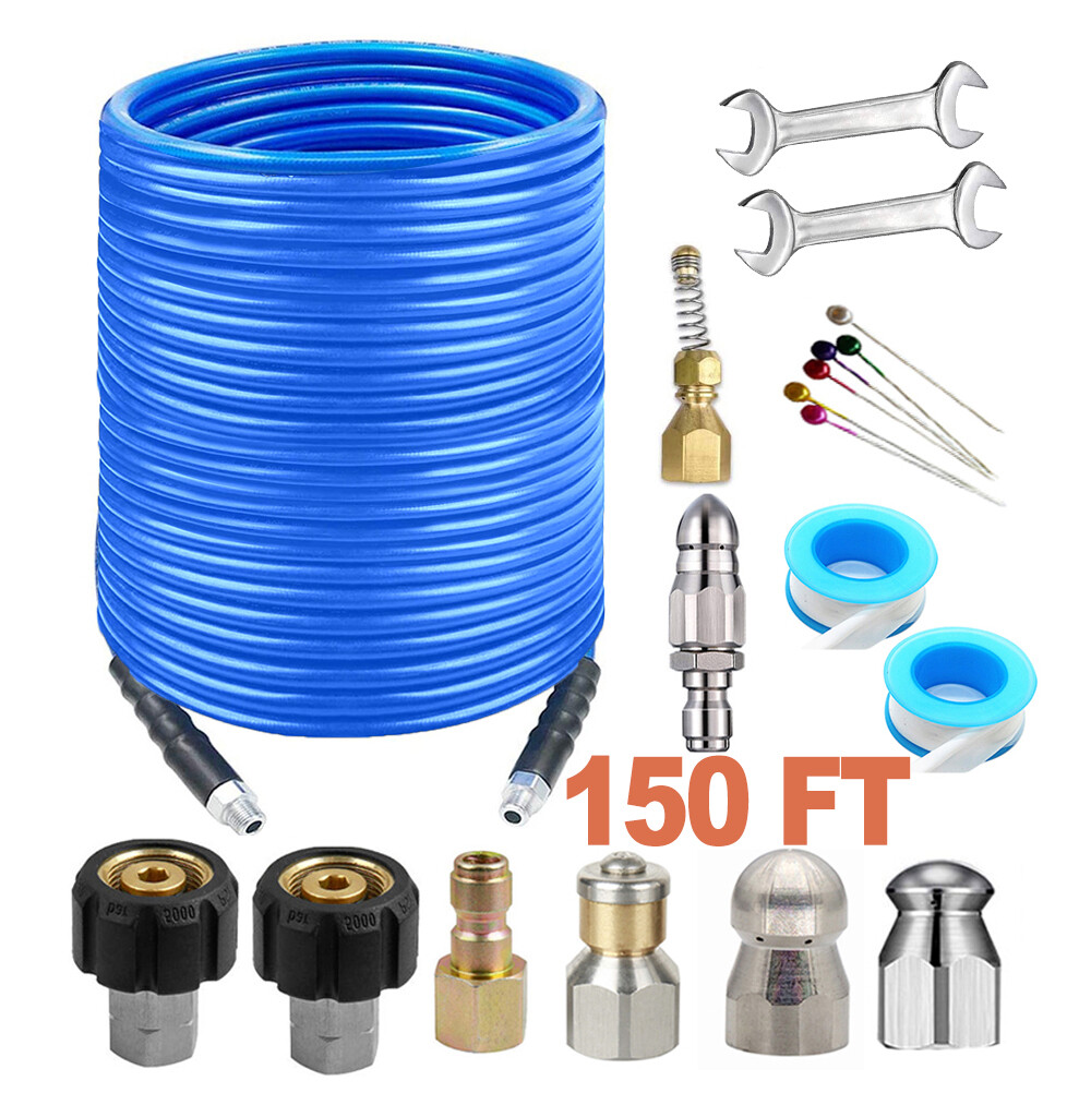 150FT Sewer Jet Hose 1/4” NPT Sewer Jetter Kit for Pressure Washer 5800PSI US