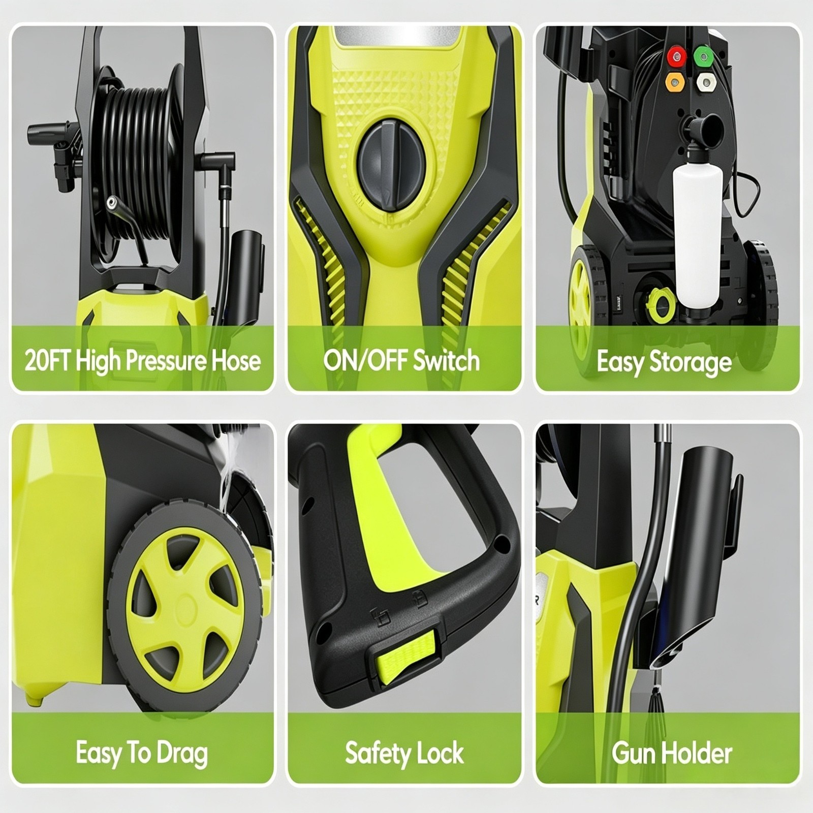Pressure Washer 4200PSI 2.5GPM, Extension Hose Reel, 4 Nozzles, for Home, Yard