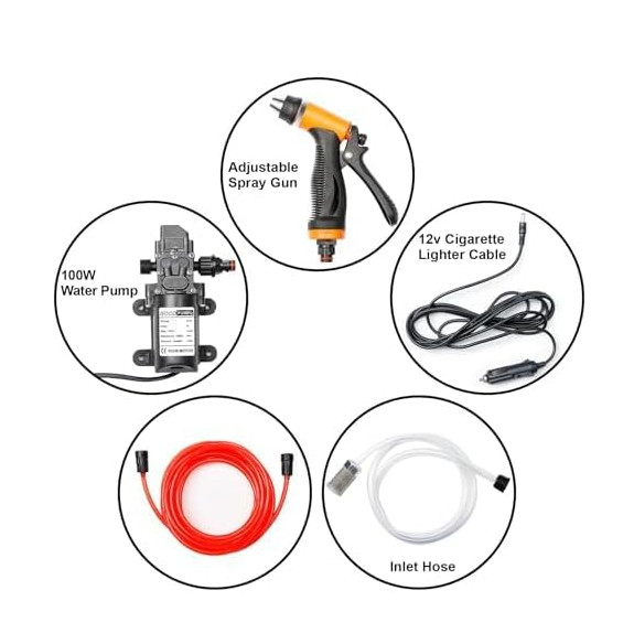 Lavadora portátil eléctrica 12V, 160 PSI, 100W, con manguera larga para uso domé
